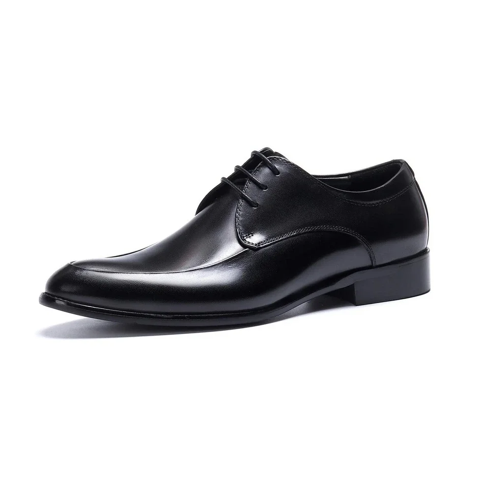 Santimon Men's US 8.5‎ Black Leather Formal Derby Lace Up Dress Shoes